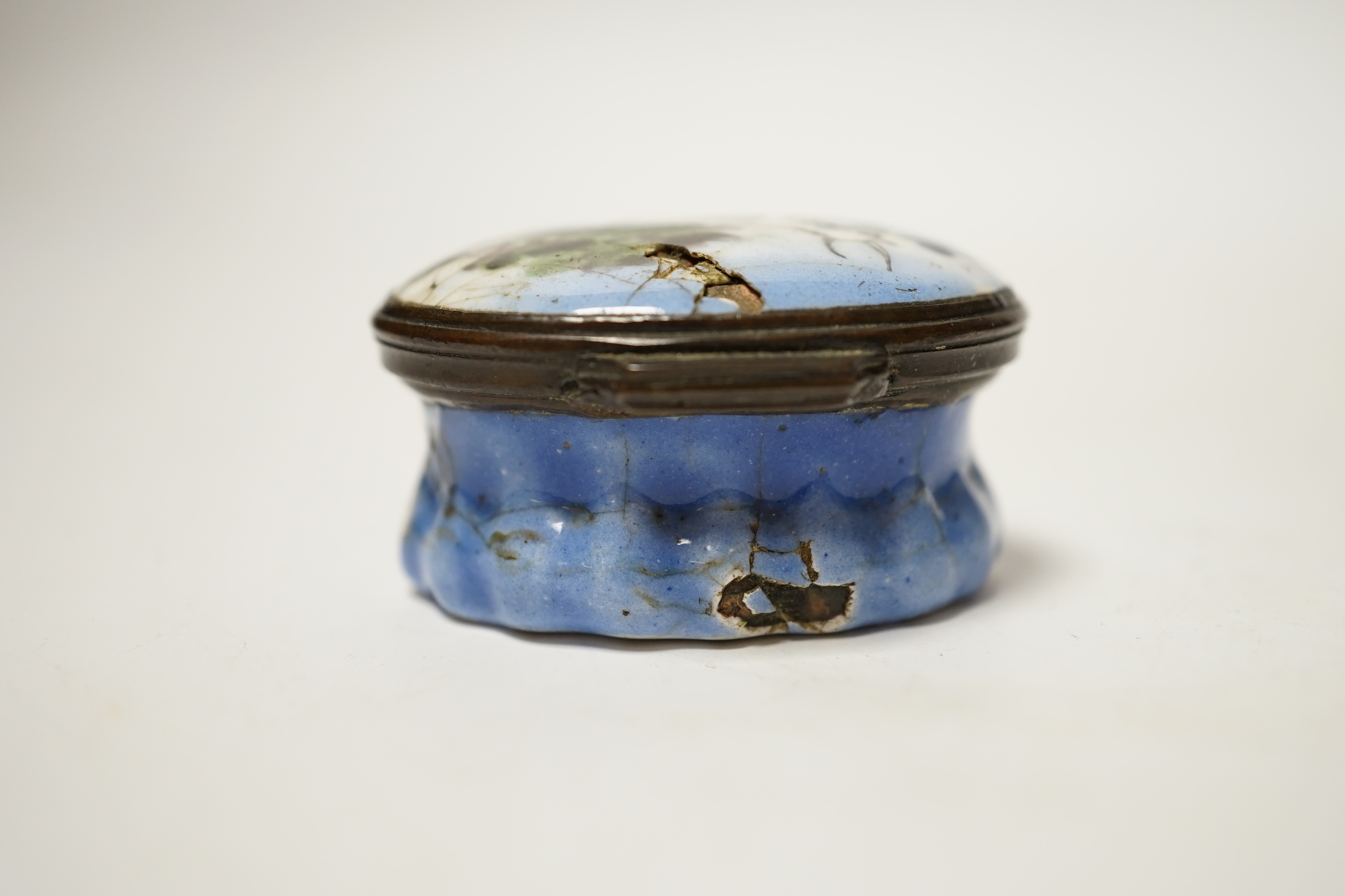 A 19th century enamelled patch box (a.f.)